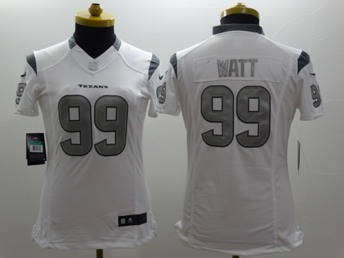 Nike Houston Texans #99 J.J. Watt Platinum White Limited Womens Jersey