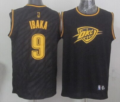 Oklahoma City Thunder #9 Serge Ibaka Revolution 30 Swingman 2014 Black With Gold Jersey