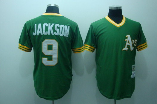 Oakland Athletics #9 Reggie Jackson 1974 Green Throwback Jersey