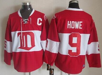 Detroit Red Wings #9 Gordie Howe Red Winter Classic Throwback CCM Jersey