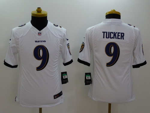 Nike Baltimore Ravens #9 Justin Tucker 2013 White Limited Kids Jersey