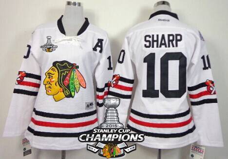 Chicago Blackhawks #10 Patrick Sharp 2015 Winter Classic White Womens Jersey W/2015 Stanley Cup Champion Patch