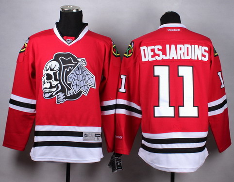 Chicago Blackhawks #11 Andrew Desjardins Red With Black Skulls Jersey