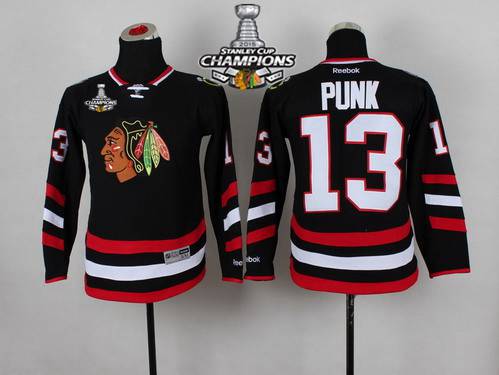 Chicago Blackhawks #13 CM Punk 2014 Stadium Series Black Kids Jersey W/2015 Stanley Cup Champion Patch