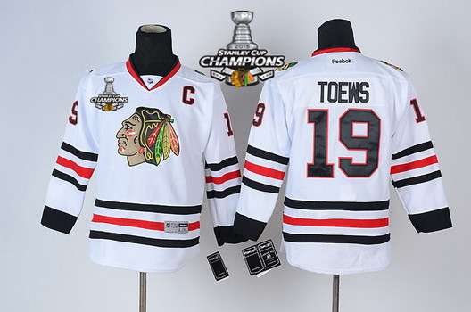 Chicago Blackhawks #19 Janathan Toews White Kids Jersey W/2015 Stanley Cup Champion Patch