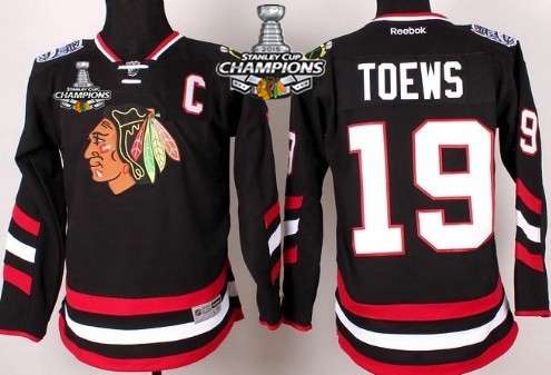 Chicago Blackhawks #19 Jonathan Toews 2014 Stadium Series Black Kids Jersey W/2015 Stanley Cup Champion Patch