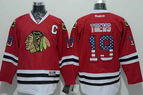 Chicago Blackhawks #19 Jonathan Toews USA Flag Fashion Red Jersey