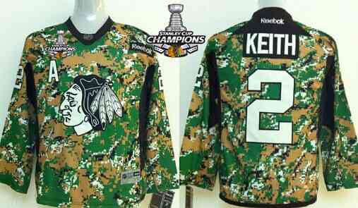 Chicago Blackhawks #2 Duncan Keith 2014 Camo Kids Jersey W/2015 Stanley Cup Champion Patch