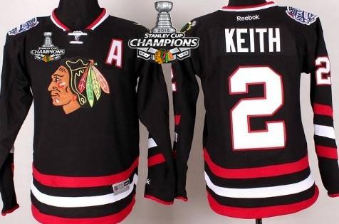 Chicago Blackhawks #2 Duncan Keith 2014 Stadium Series Black Kids Jersey W/2015 Stanley Cup Champion Patch