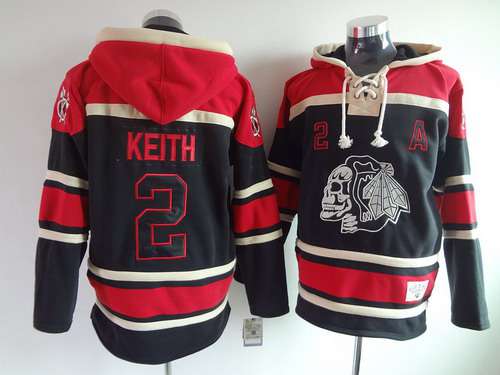 Chicago Blackhawks #2 Duncan Keith Old Time Hockey Black Ice Skulls Hoodie