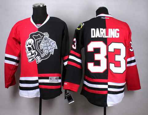 Chicago Blackhawks #33 Scott Darling Red Black Two Tone With Black Skulls Jersey