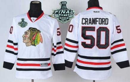 Youth Chicago Blackhawks #50 Corey Crawford 2015 Stanley Cup White Jersey