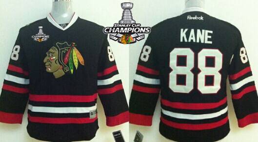 Chicago Blackhawks #88 Patrick Kane Black Kids Jersey W/2015 Stanley Cup Champion Patch