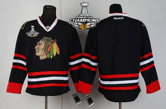 Chicago Blackhawks Blank Black Kids Jersey W/2015 Stanley Cup Champion Patch