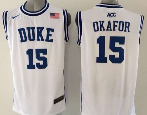 Duke Blue Devils #15 Jahlil Okafor 2015 White Round Collar Jersey