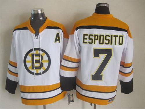 Men's Boston Bruins #7 Phil Esposito 2007-08 White CCM Vintage Throwback Jersey