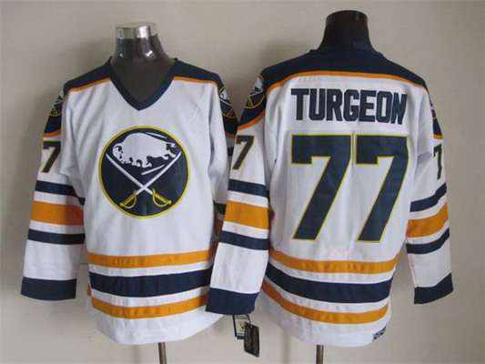 Men's Buffalo Sabres #77 Pierre Turgeon 1983-84 White CCM Vintage Throwback Jersey