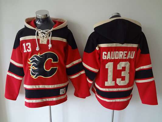 Men's Calgary Flames #13 Johnny Gaudreau Old Time Hockey Red Hoodie