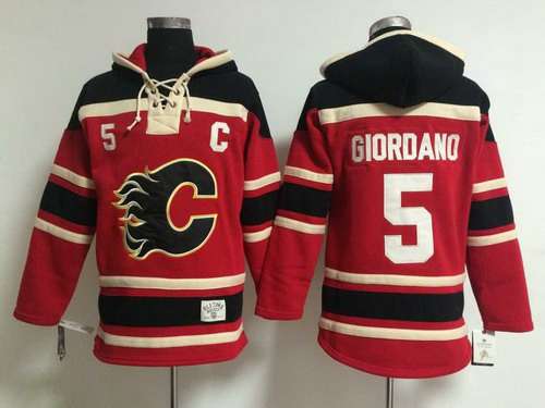 Men's Calgary Flames #5 Mark Giordano Old Time Hockey Red Hoodie