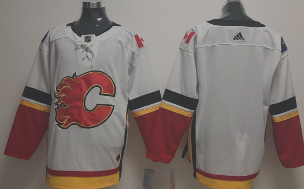 Men's Calgary Flames Blank White Adidas 2017-2018 Hockey Stitched NHL Jersey