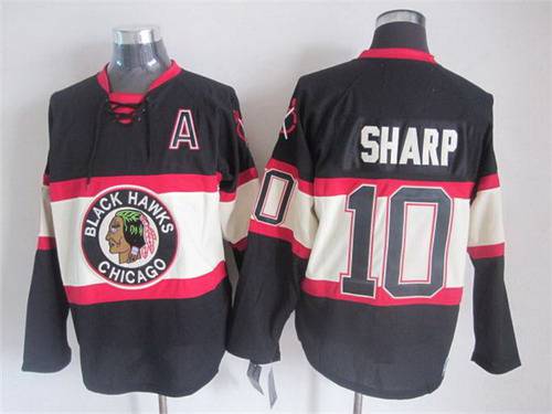 Men's Chicago Blackhawks #10 Patrick Sharp Black Third CCM Vintage Throwback Jersey