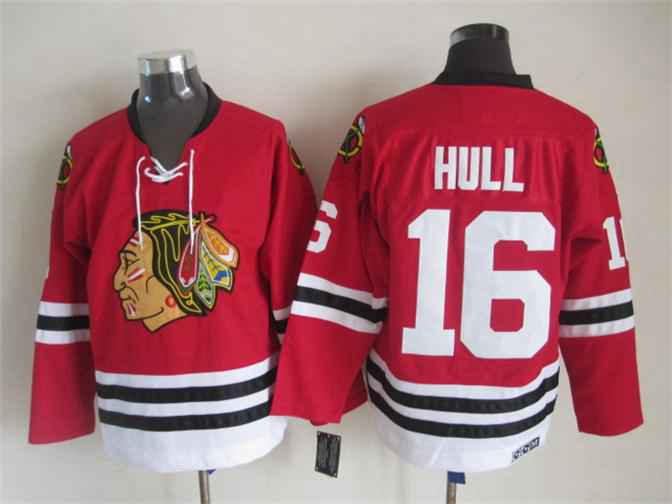 Men's Chicago Blackhawks #16 Bobby Hull 1957-58 Red CCM Vintage Throwback Jersey