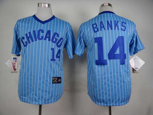 Men's Chicago Cubs #14 Ernie Banks 1988 Light Blue Majestic Jersey