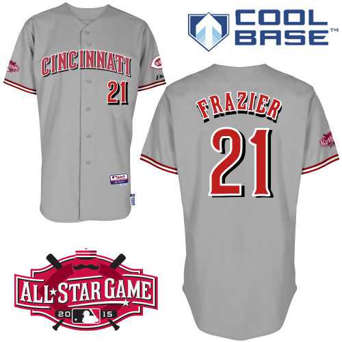 Men's Cincinnati Reds #21 Todd Frazier Gray Jersey With 2015 All-Star Patch