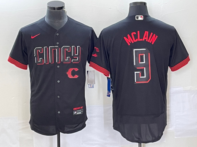 Matt McLain Men's Cincinnati Reds #9 2023 City Connect Cool Base Stitched Jersey 1 - Black