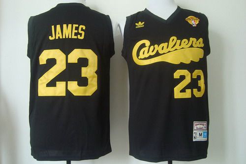 Men's Cleveland Cavaliers #23 LeBron James 2015 The Finals 2009 Black Hardwood Classics Soul Swingman Throwback Jersey