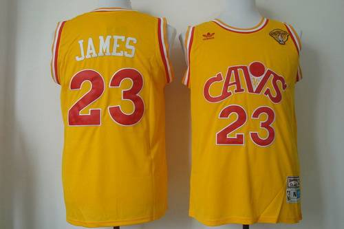 Men's Cleveland Cavaliers #23 LeBron James 2015 The Finals CavFanatic Yellow Hardwood Classics Soul Swingman Throwback Jersey