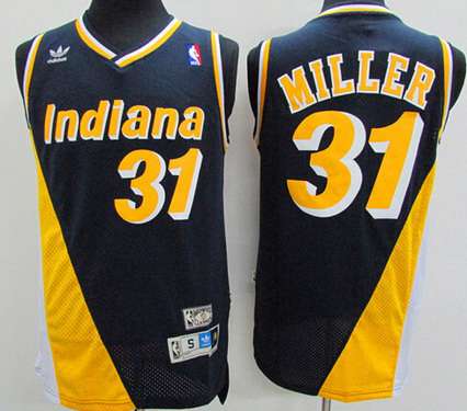 Men's Indiana Pacers #31 Reggie Miller Navy Blue With Yellow Hardwood Classics Soul Swingman Throwback Jersey