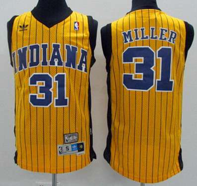 Men's Indiana Pacers #31 Reggie Miller Yellow Pinstripe Hardwood Classics Soul Swingman Throwback Jersey