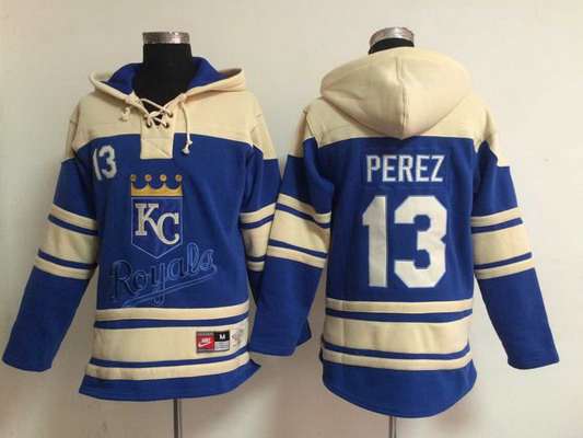 Men's Kansas City Royals #13 Salvador Perez Blue Hoodie