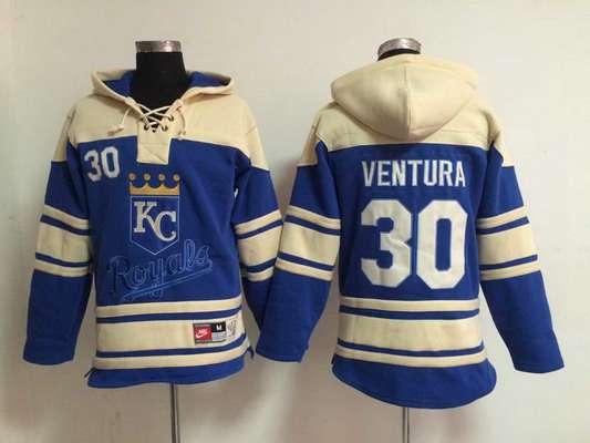 Men's Kansas City Royals #30 Yordano Ventura Blue Hoodie