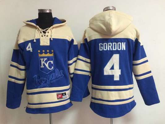 Men's Kansas City Royals #4 Alex Gordon Blue Hoodie