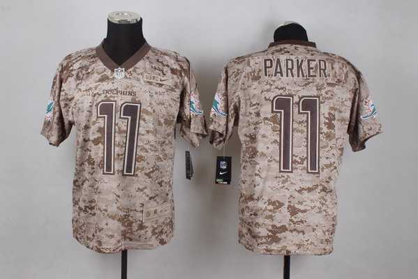 Men's Miami Dolphins #11 DeVante Parker USMC Camo Elite Jersey With USMC Patch