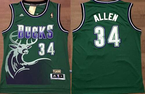 Men's Milwaukee Bucks #34 Ray Allen ABA Hardwood Classic Swingman Green Throwback Jersey 