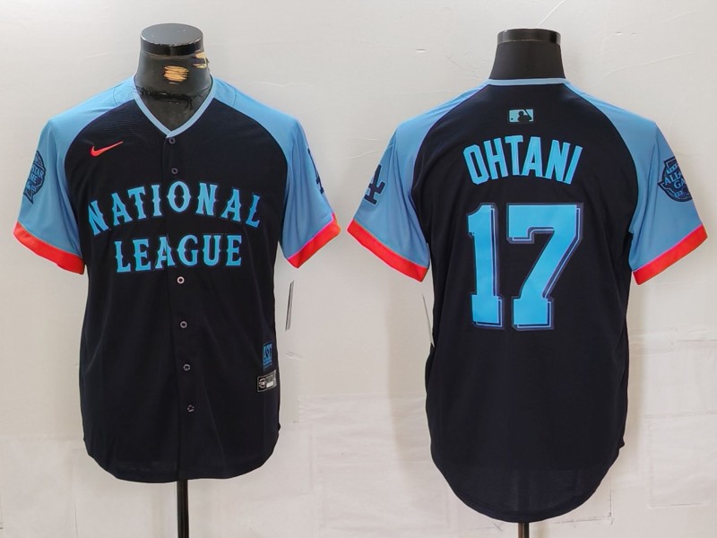 Men's National League #17 Shohei Ohtani Navy 2024 All-Star Limited Stitched Baseball Jersey