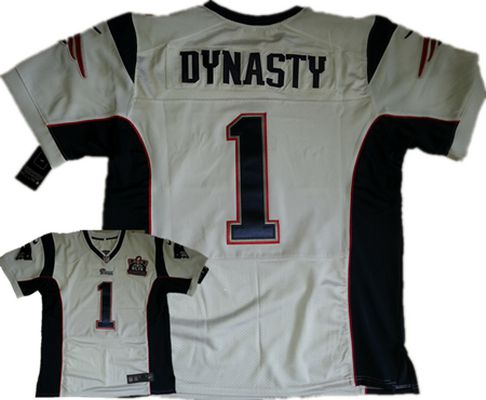 Men's New England Patriots #1 Dynasty Nike White Elite Jersey W2015 Super Bowl XLIX Championship Patch