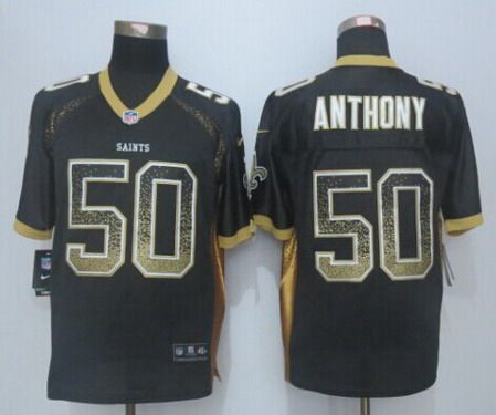 Men's New Orleans Saints #50 Stephone Anthony Nike Drift Fashion Black Elite Jersey