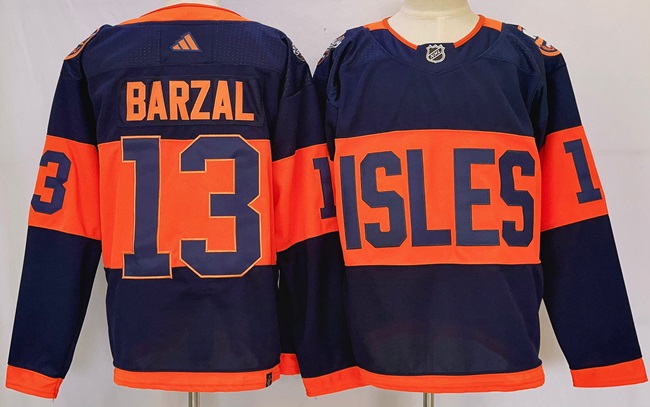 Men's New York Islanders #13 Mathew Barzal Navy 2024 Stadium Series Stitched Jersey