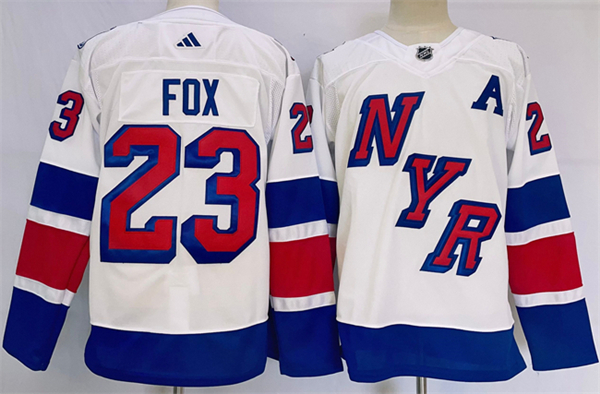 Men's New York Rangers #23 Adam Fox White 2024 Stadium Series Stitched Jersey