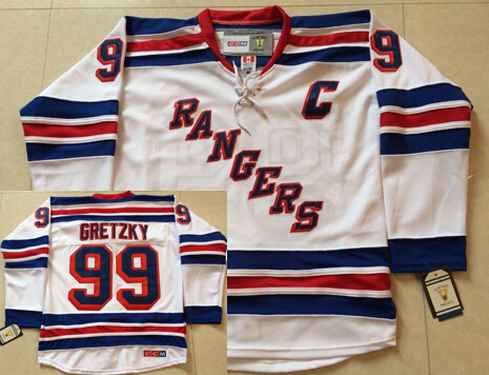 Men's New York Rangers #99 Wayne Gretzky 1999-00 White CCM Vintage Throwback Jersey