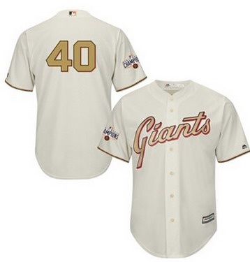 Men's San Francisco Giants #40 Madison Bumgarner 2015 Cream World Series Gold Program Jersey