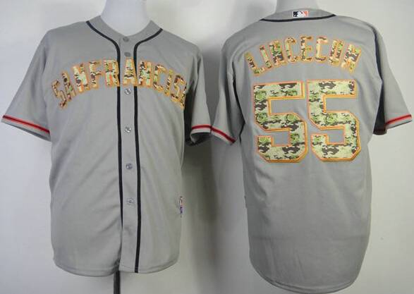 Men's San Francisco Giants #55 Tim Lincecum Gray With Camo Jersey 