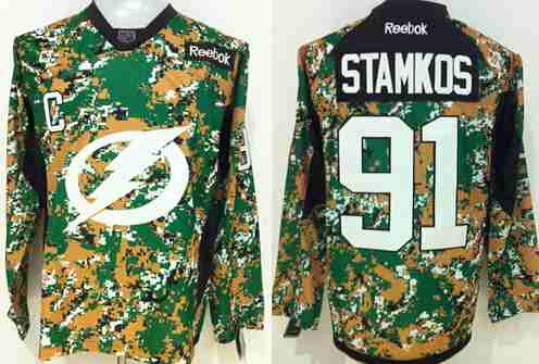 Men's Tampa Bay Lightning #91 Steven Stamkos Digital Camo Veteran's Day Practice Jersey