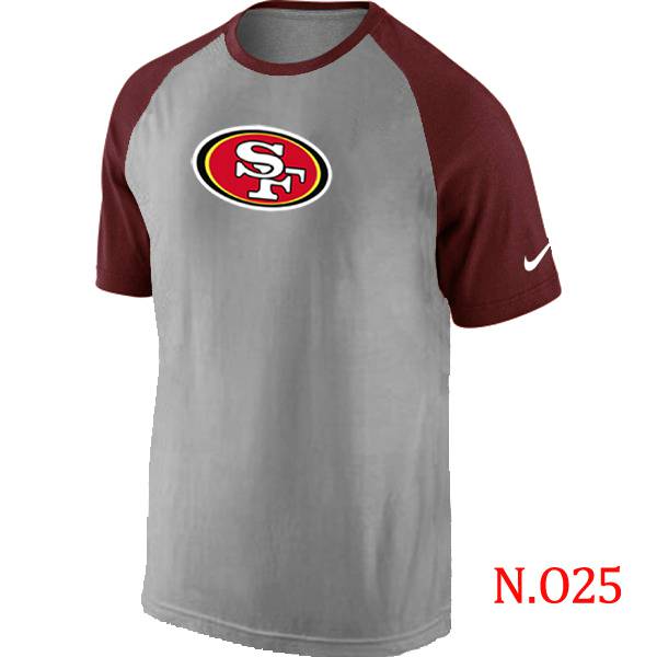 Mens San Francisco 49ers Ash Tri Big Play Raglan T-Shirt Grey- Red