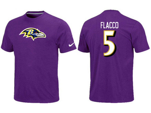 Nike Baltimore Ravens 5 Flacco Name & Number T-Shirt- Purple