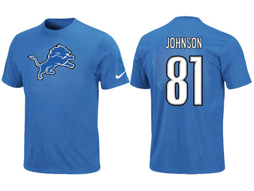 Nike Detroit Lions 81 Calvin Johnson Name & Number T-Shirt Blue